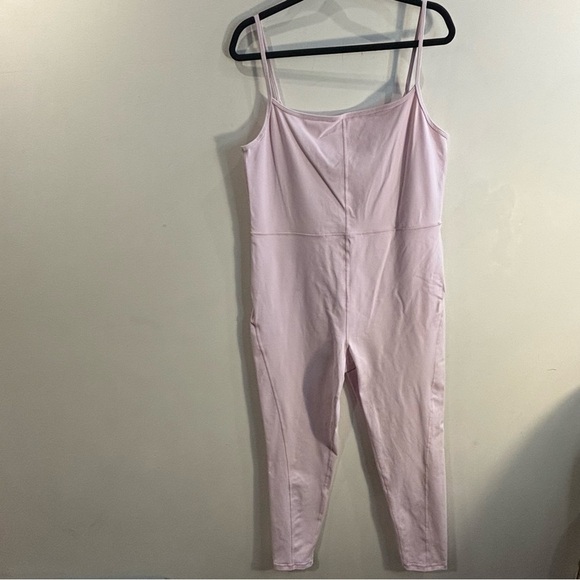 WILFRED FREE Sz 2XL Unitard in Baby Pink Stretchy Spaghetti Straps Square Neck - Picture 2 of 9